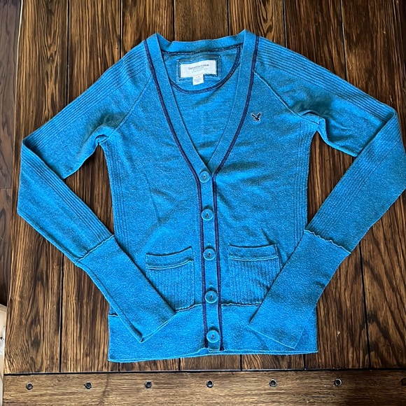 GUC American Eagle teal cotton cardigan - Picture 1 of 5